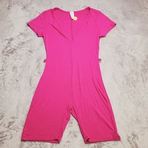 Pink one piece shorts by baddieville one size stretch suit